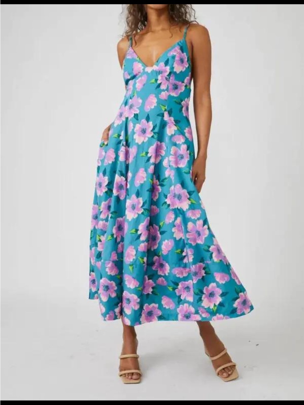 Free People Finer Things Teal Pink Floral Midi Maxi Dress XS
